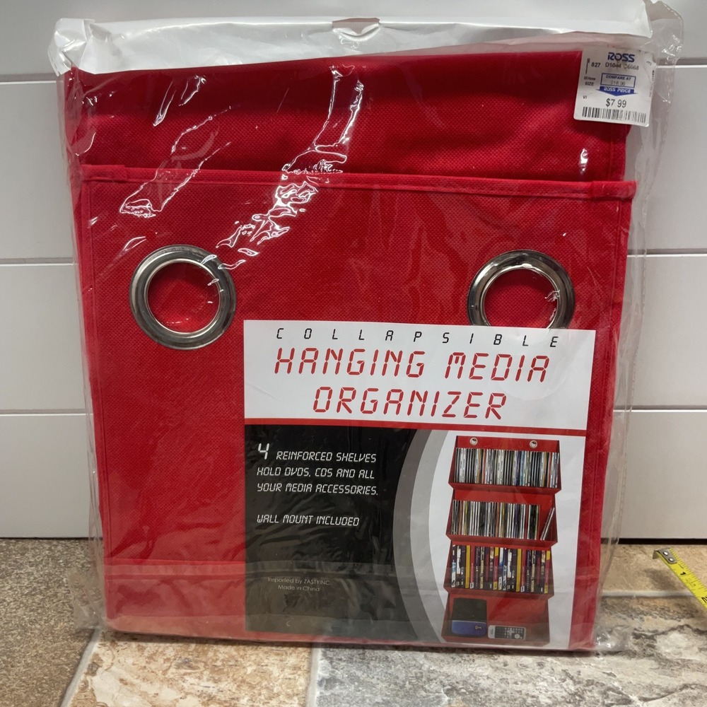 Zasty Inc Red Collapsible Hanging Media Organizer 4 DVD CD Storage Rack NEW